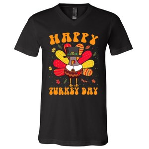 Happy Turkey Day Cute Little Pilgrim Thanksgiving Costume V-Neck T-Shirt