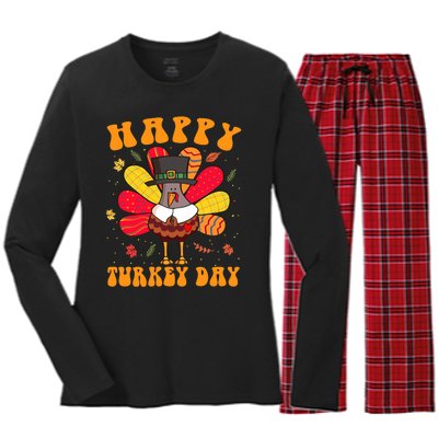 Happy Turkey Day Cute Little Pilgrim Thanksgiving Costume Women's Long Sleeve Flannel Pajama Set 