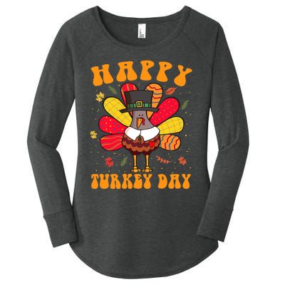 Happy Turkey Day Cute Little Pilgrim Thanksgiving Costume Women's Perfect Tri Tunic Long Sleeve Shirt