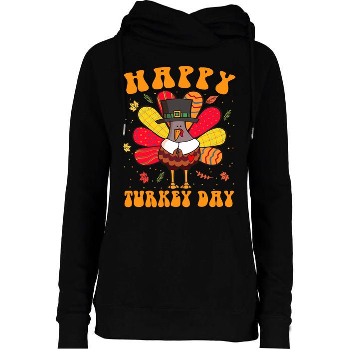 Happy Turkey Day Cute Little Pilgrim Thanksgiving Costume Womens Funnel Neck Pullover Hood