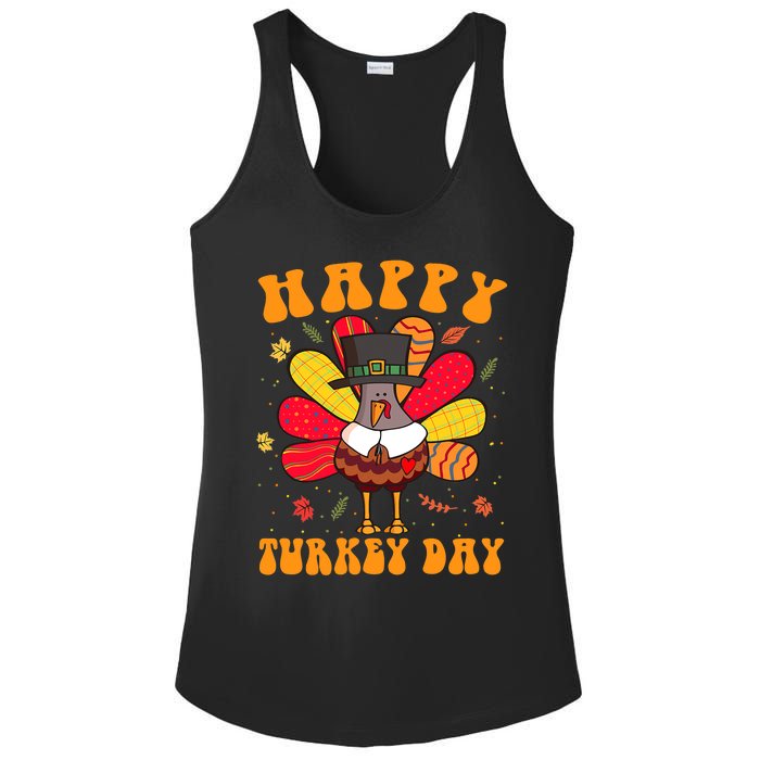 Happy Turkey Day Cute Little Pilgrim Thanksgiving Costume Ladies PosiCharge Competitor Racerback Tank