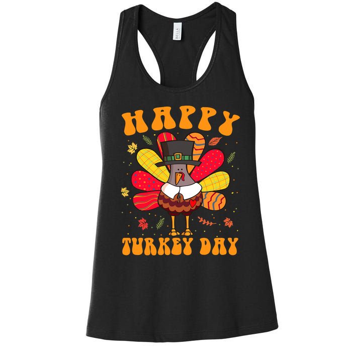 Happy Turkey Day Cute Little Pilgrim Thanksgiving Costume Women's Racerback Tank