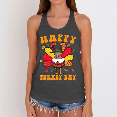 Happy Turkey Day Cute Little Pilgrim Thanksgiving Costume Women's Knotted Racerback Tank