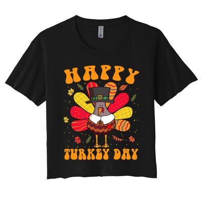 Happy Turkey Day Cute Little Pilgrim Thanksgiving Costume Women's Crop Top Tee