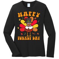 Happy Turkey Day Cute Little Pilgrim Thanksgiving Costume Ladies Long Sleeve Shirt