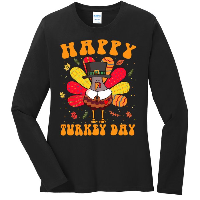 Happy Turkey Day Cute Little Pilgrim Thanksgiving Costume Ladies Long Sleeve Shirt