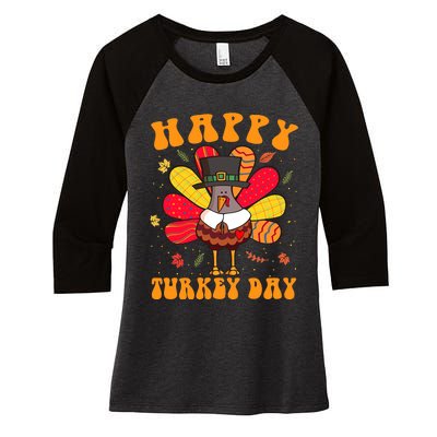 Happy Turkey Day Cute Little Pilgrim Thanksgiving Costume Women's Tri-Blend 3/4-Sleeve Raglan Shirt