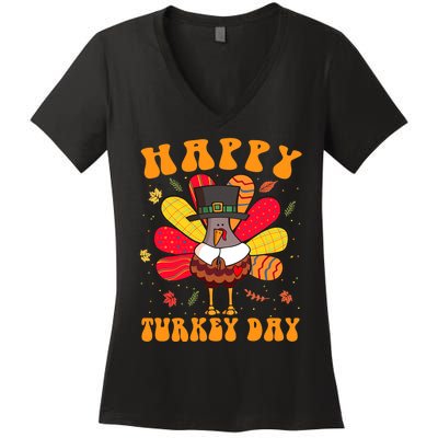 Happy Turkey Day Cute Little Pilgrim Thanksgiving Costume Women's V-Neck T-Shirt