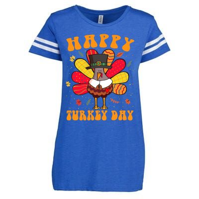 Happy Turkey Day Cute Little Pilgrim Thanksgiving Costume Enza Ladies Jersey Football T-Shirt