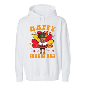 Happy Turkey Day Cute Little Pilgrim Thanksgiving Costume Garment-Dyed Fleece Hoodie