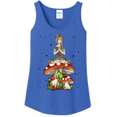 Hippie Tattooed Doing Yoga Namaste On Mushroom Cute Gift Ladies Essential Tank