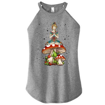 Hippie Tattooed Doing Yoga Namaste On Mushroom Cute Gift Women’s Perfect Tri Rocker Tank