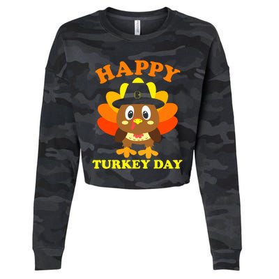 Happy Turkey Day, Cute Little Pilgrim Gift Thanksgiving Cropped Pullover Crew