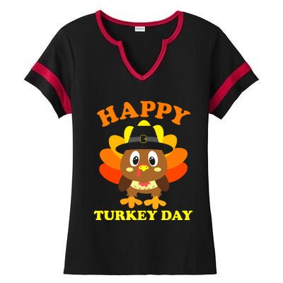 Happy Turkey Day, Cute Little Pilgrim Gift Thanksgiving Ladies Halftime Notch Neck Tee