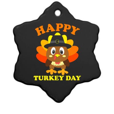 Happy Turkey Day, Cute Little Pilgrim Gift Thanksgiving Ceramic Star Ornament