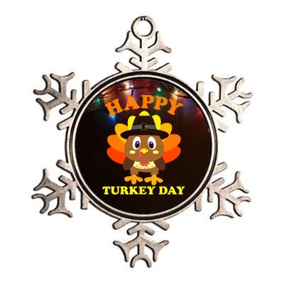 Happy Turkey Day, Cute Little Pilgrim Gift Thanksgiving Metallic Star Ornament