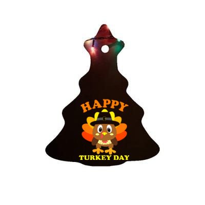 Happy Turkey Day, Cute Little Pilgrim Gift Thanksgiving Ceramic Tree Ornament