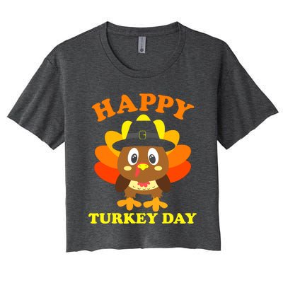 Happy Turkey Day, Cute Little Pilgrim Gift Thanksgiving Women's Crop Top Tee