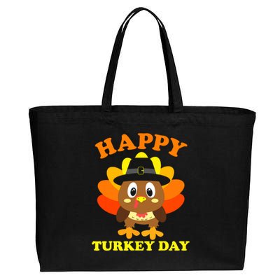 Happy Turkey Day, Cute Little Pilgrim Gift Thanksgiving Cotton Canvas Jumbo Tote