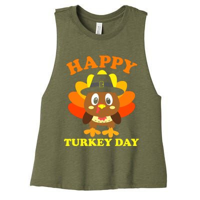 Happy Turkey Day, Cute Little Pilgrim Gift Thanksgiving Women's Racerback Cropped Tank