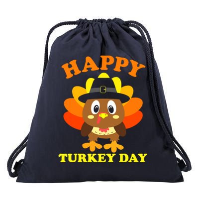 Happy Turkey Day, Cute Little Pilgrim Gift Thanksgiving Drawstring Bag