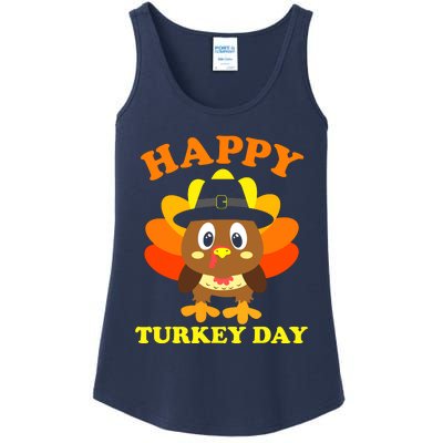 Happy Turkey Day, Cute Little Pilgrim Gift Thanksgiving Ladies Essential Tank