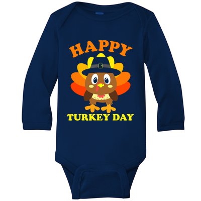 Happy Turkey Day, Cute Little Pilgrim Gift Thanksgiving Baby Long Sleeve Bodysuit