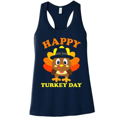 Happy Turkey Day, Cute Little Pilgrim Gift Thanksgiving Women's Racerback Tank