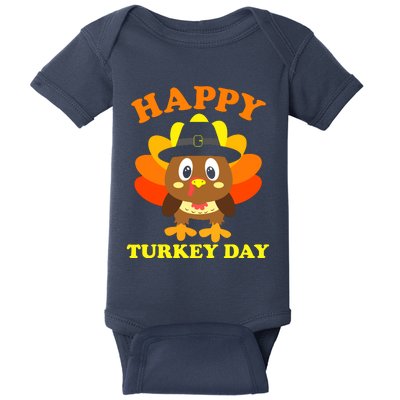 Happy Turkey Day, Cute Little Pilgrim Gift Thanksgiving Baby Bodysuit