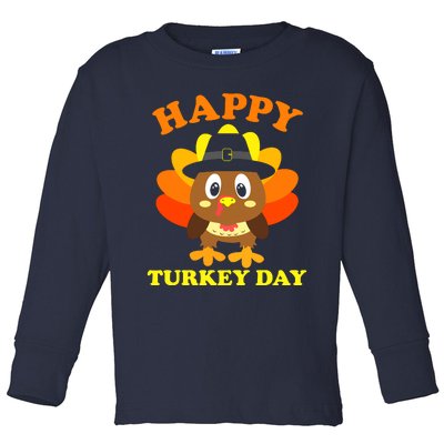 Happy Turkey Day, Cute Little Pilgrim Gift Thanksgiving Toddler Long Sleeve Shirt