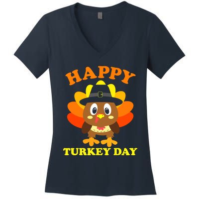 Happy Turkey Day, Cute Little Pilgrim Gift Thanksgiving Women's V-Neck T-Shirt