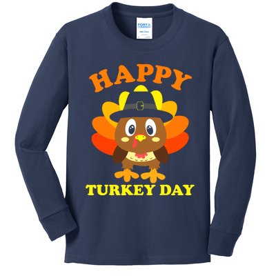 Happy Turkey Day, Cute Little Pilgrim Gift Thanksgiving Kids Long Sleeve Shirt