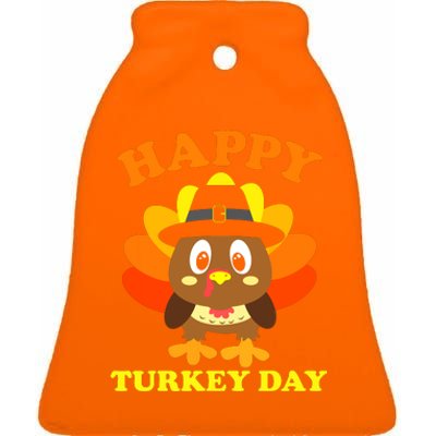 Happy Turkey Day, Cute Little Pilgrim Gift Thanksgiving Ceramic Bell Ornament