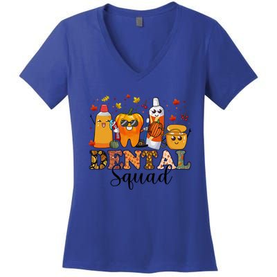 Happy Thanksgiving Dental Squad Dental Pupmkin Autumn Dental Cool Gift Women's V-Neck T-Shirt