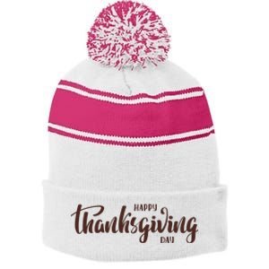 Happy Thanksgiving Day Holiday Stripe Pom Pom Beanie