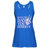 Have The Day You Deserve Peace Sign Skeleton Motivational Ladies Essential Flowy Tank