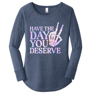 Have The Day You Deserve Peace Sign Skeleton Motivational Women's Perfect Tri Tunic Long Sleeve Shirt