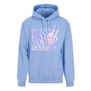 Have The Day You Deserve Peace Sign Skeleton Motivational Unisex Surf Hoodie