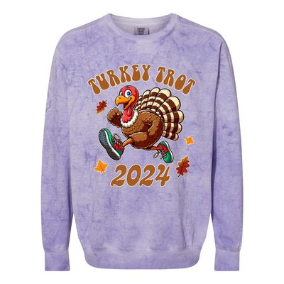 Happy Thanksgiving Day Running Turkey Funny Turkey Trot 2024 Colorblast Crewneck Sweatshirt