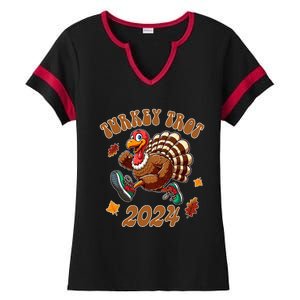 Happy Thanksgiving Day Running Turkey Funny Turkey Trot 2024 Ladies Halftime Notch Neck Tee