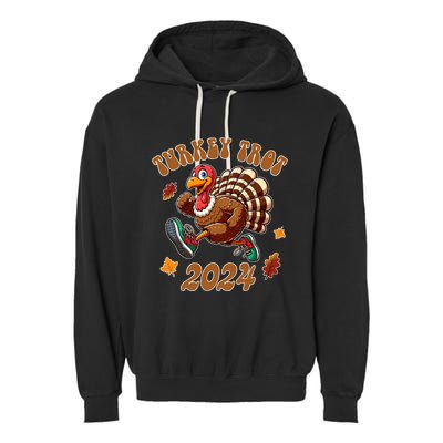 Happy Thanksgiving Day Running Turkey Funny Turkey Trot 2024 Garment-Dyed Fleece Hoodie