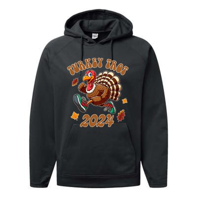 Happy Thanksgiving Day Running Turkey Funny Turkey Trot 2024 Performance Fleece Hoodie