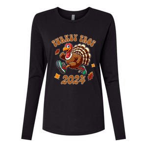 Happy Thanksgiving Day Running Turkey Funny Turkey Trot 2024 Womens Cotton Relaxed Long Sleeve T-Shirt