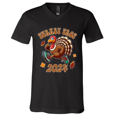 Happy Thanksgiving Day Running Turkey Funny Turkey Trot 2024 V-Neck T-Shirt