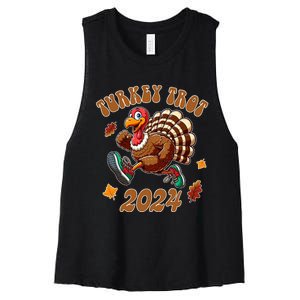 Happy Thanksgiving Day Running Turkey Funny Turkey Trot 2024 Women's Racerback Cropped Tank