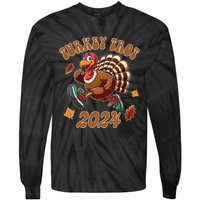 Happy Thanksgiving Day Running Turkey Funny Turkey Trot 2024 Tie-Dye Long Sleeve Shirt