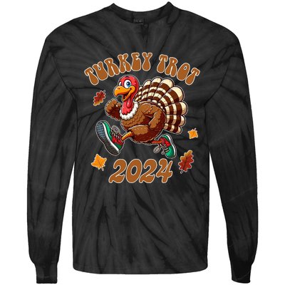 Happy Thanksgiving Day Running Turkey Funny Turkey Trot 2024 Tie-Dye Long Sleeve Shirt