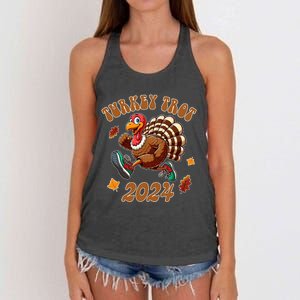 Happy Thanksgiving Day Running Turkey Funny Turkey Trot 2024 Women's Knotted Racerback Tank