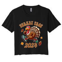 Happy Thanksgiving Day Running Turkey Funny Turkey Trot 2024 Women's Crop Top Tee