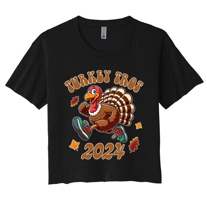 Happy Thanksgiving Day Running Turkey Funny Turkey Trot 2024 Women's Crop Top Tee